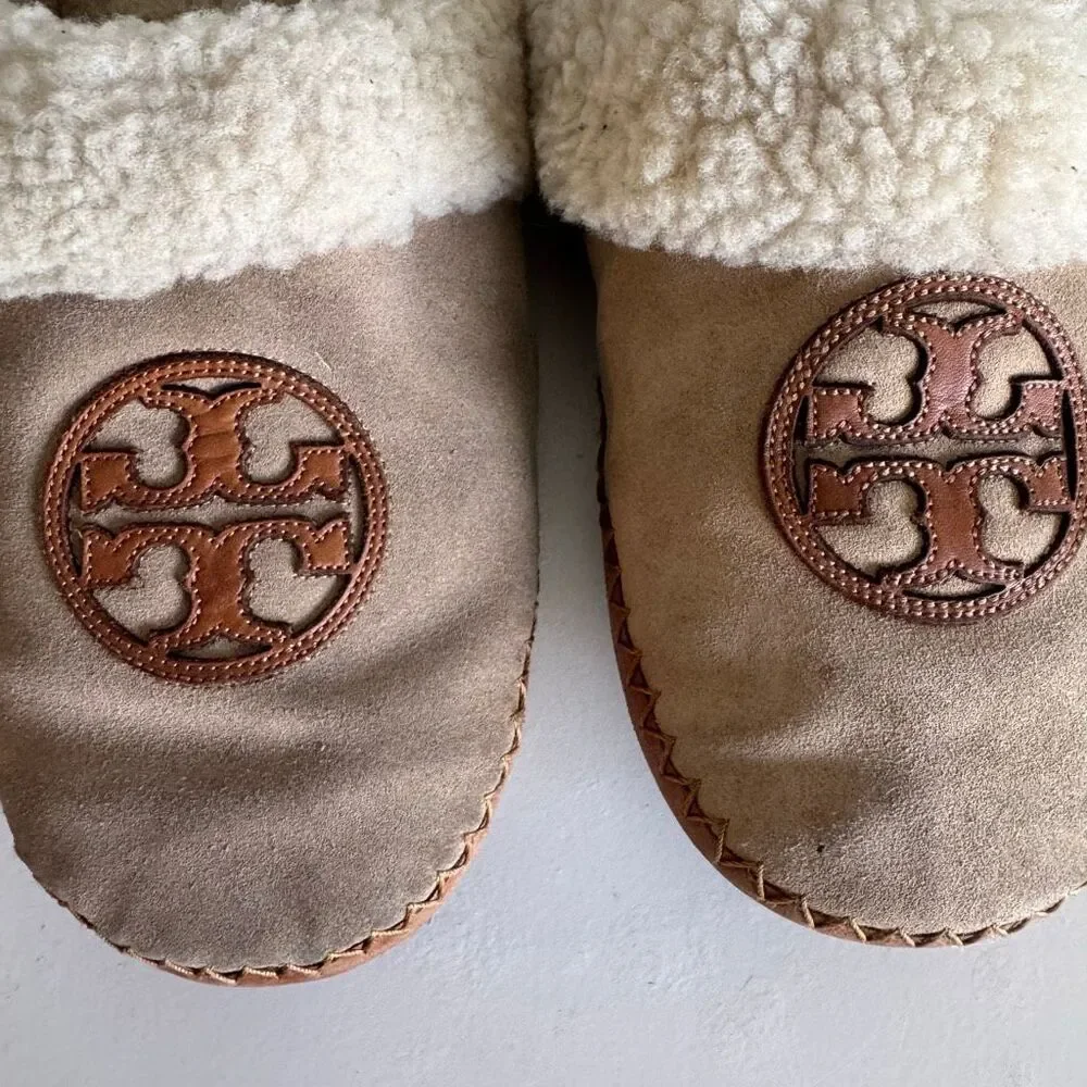 Tory Burch Coley Calf Leather Sherpa Lined Slippers Size 7